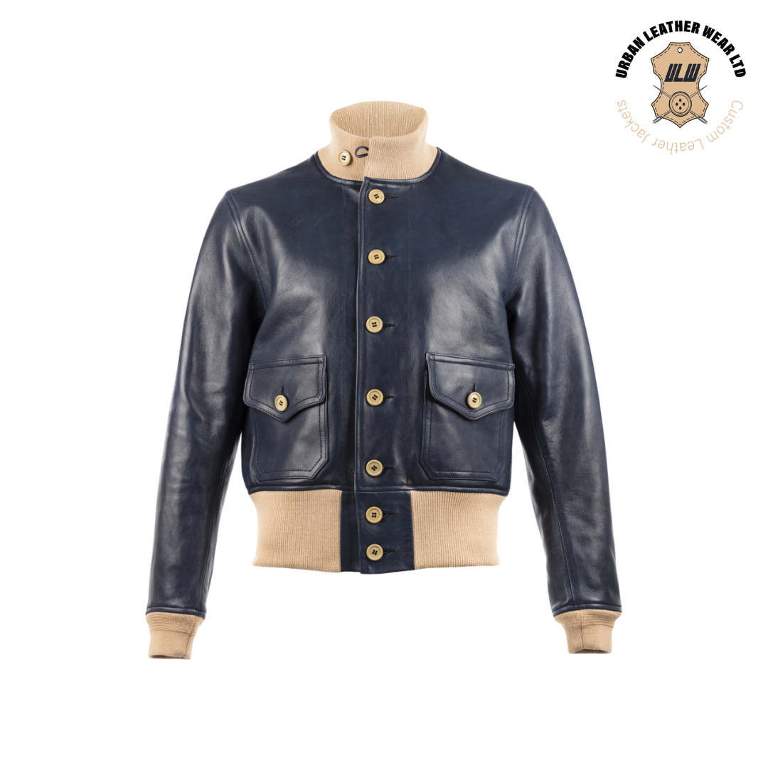 A-1 Blue Leather Bomber Jacket URBAN LEATHER WEAR LTD