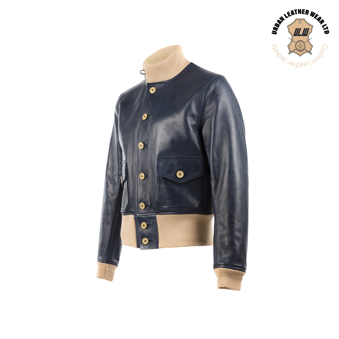 A-1 Blue Leather Bomber Jacket URBAN LEATHER WEAR LTD