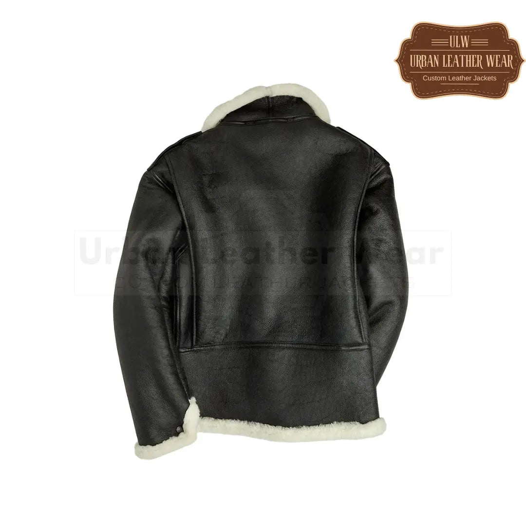B6 Black Shearling Leather Bomber Jacket