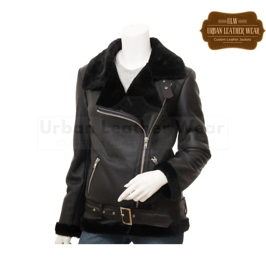 Buy our Black Leather Shearling Jacket for Women.