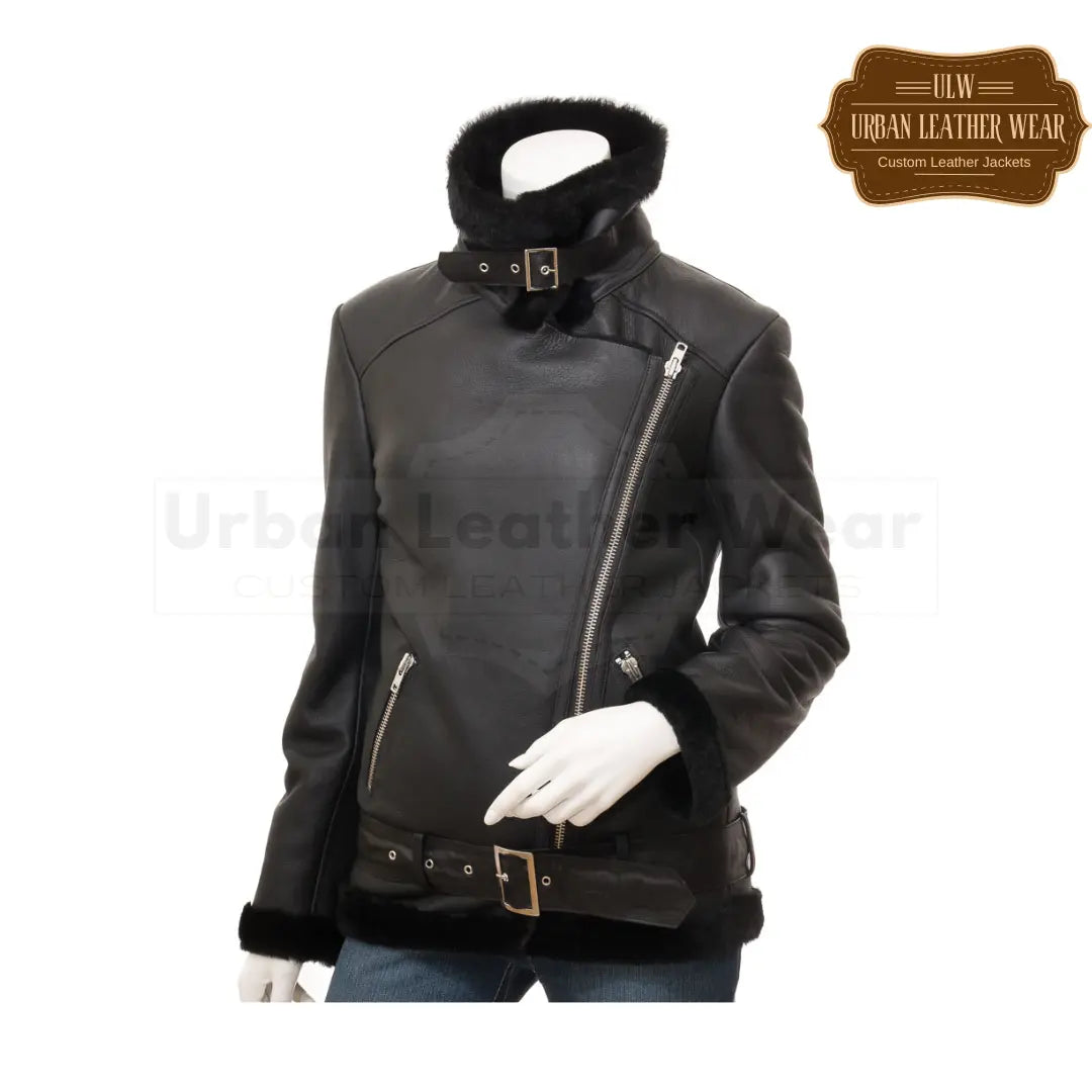 Buy our Black Leather Shearling Jacket for Women.