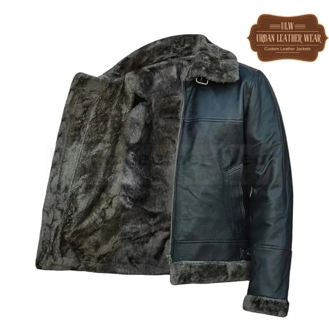 Bomber Aviator Fur Shearling Leather Jacket With Removable Hoodie