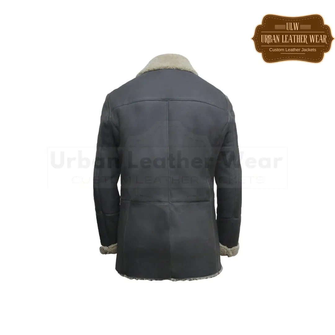 Buy our Double Breasted Leather Peacoat in a sleek shade of grey.