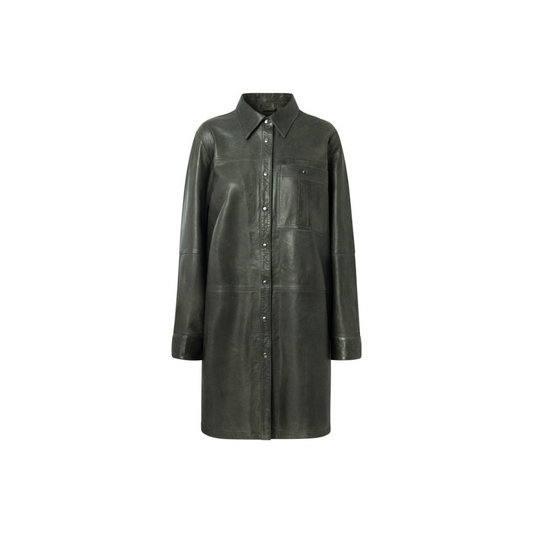 Green Long leather shirt in soft quality URBAN LEATHER WEAR LTD