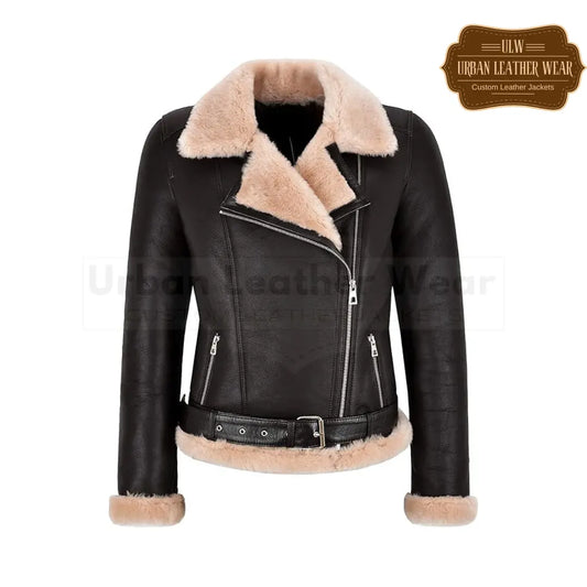 Shop Ladies B3 Real Leather Jacket Cross Zip Biker Jacket brown 