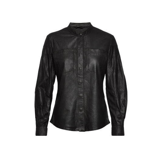 Ladies Black Soft Leather Long Sleeve Shirt URBAN LEATHER WEAR LTD