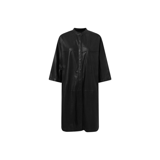 Long Women leather shirt - Black URBAN LEATHER WEAR LTD