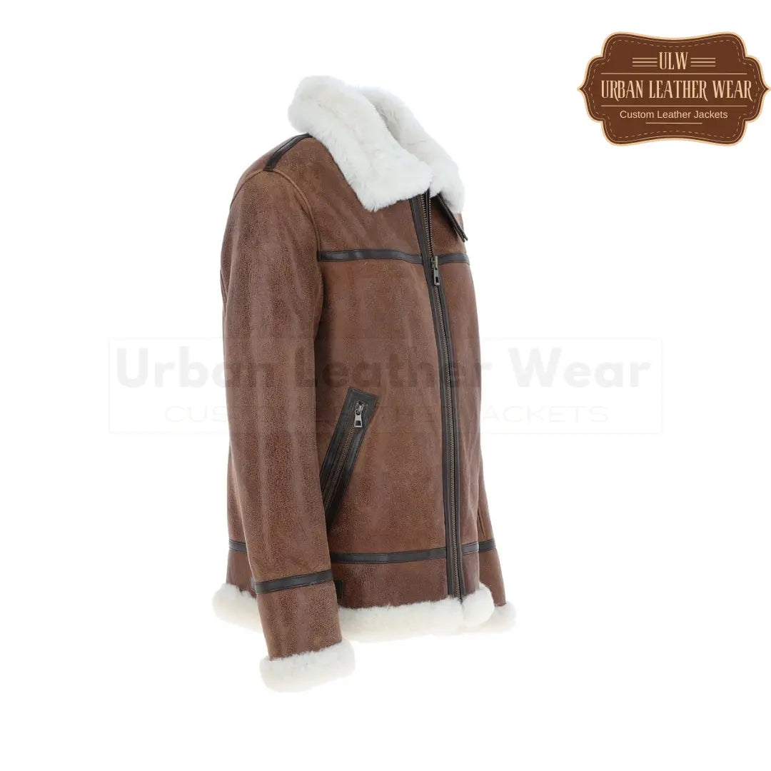 Men Antique Shearling Pilot Leather Jacket
