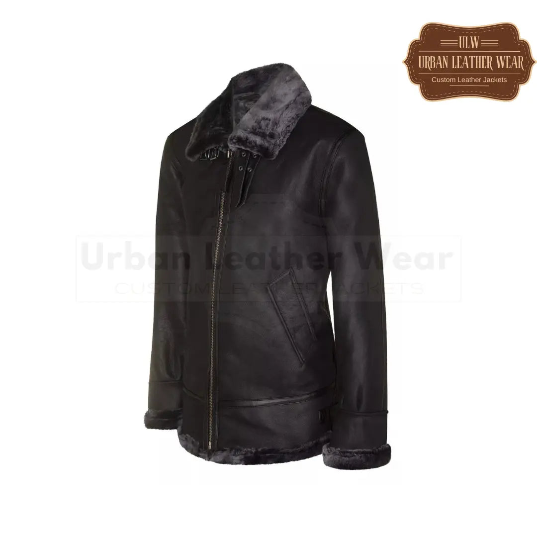 Men Aviator Black B3 Shearling Leather Jacket