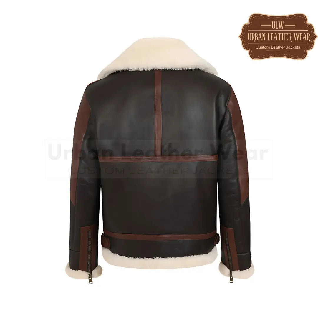 Men B3 RAF Shearling Pilot Flying Black Brown Leather Jacket