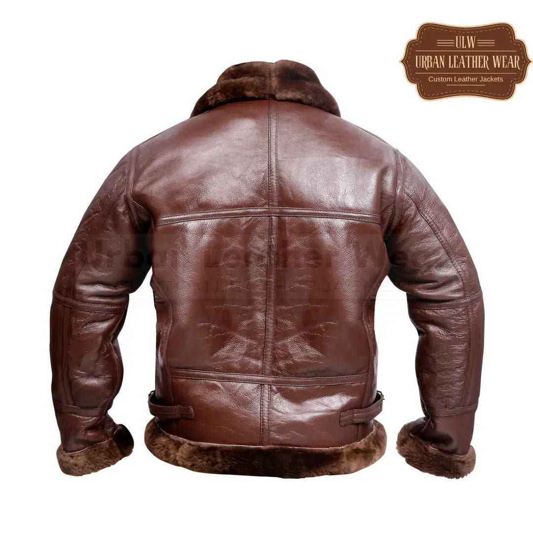 Men B3 Real Shearling Leather Bomber Jacket Brown