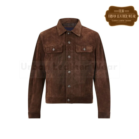 Shop Mens Trucker Suede Leather Jacket - Western Style Cowboy Leather Jacket Brown.