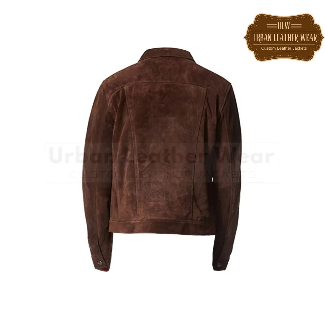 Shop Mens Trucker Suede Leather Jacket - Western Style Cowboy Leather Jacket Brown.