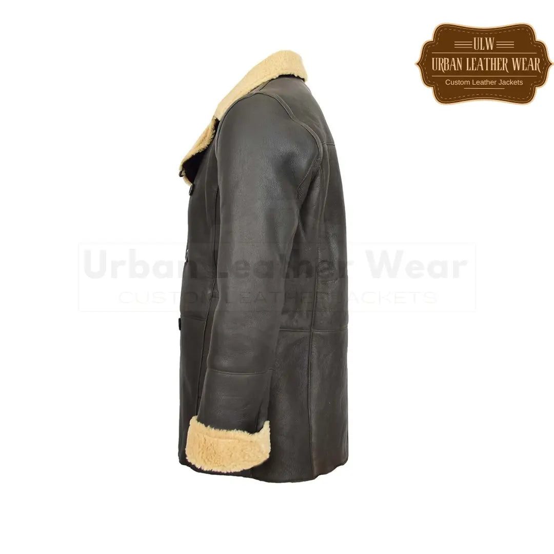 Buy Men Leather Trench Shearling Brown Vintage Long Coat is the perfect addition to your wardrobe. Made from high-quality leather