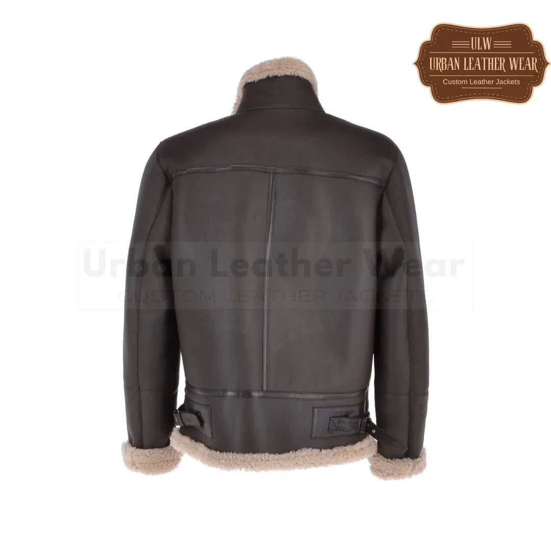 Men Luxury Shearling Biker Flying Jacket Brown