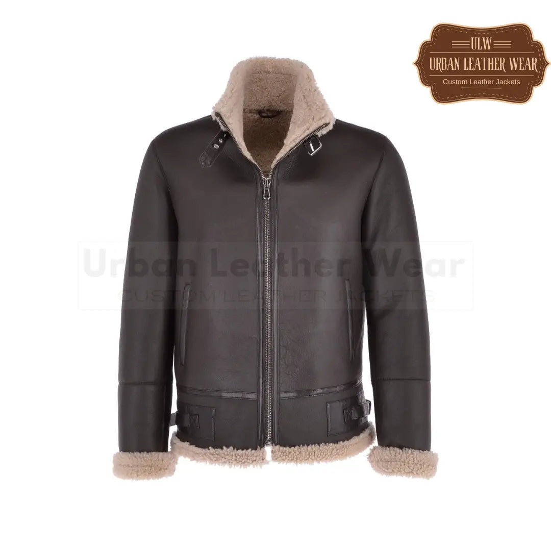 Men Luxury Shearling Biker Flying Jacket Brown