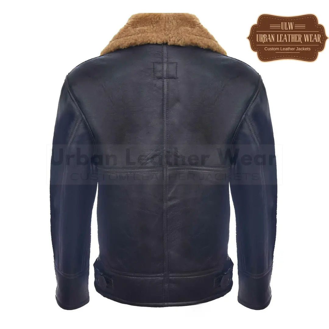Men Shearling B3 RAF Aviator Dark Blue Leather Jacket