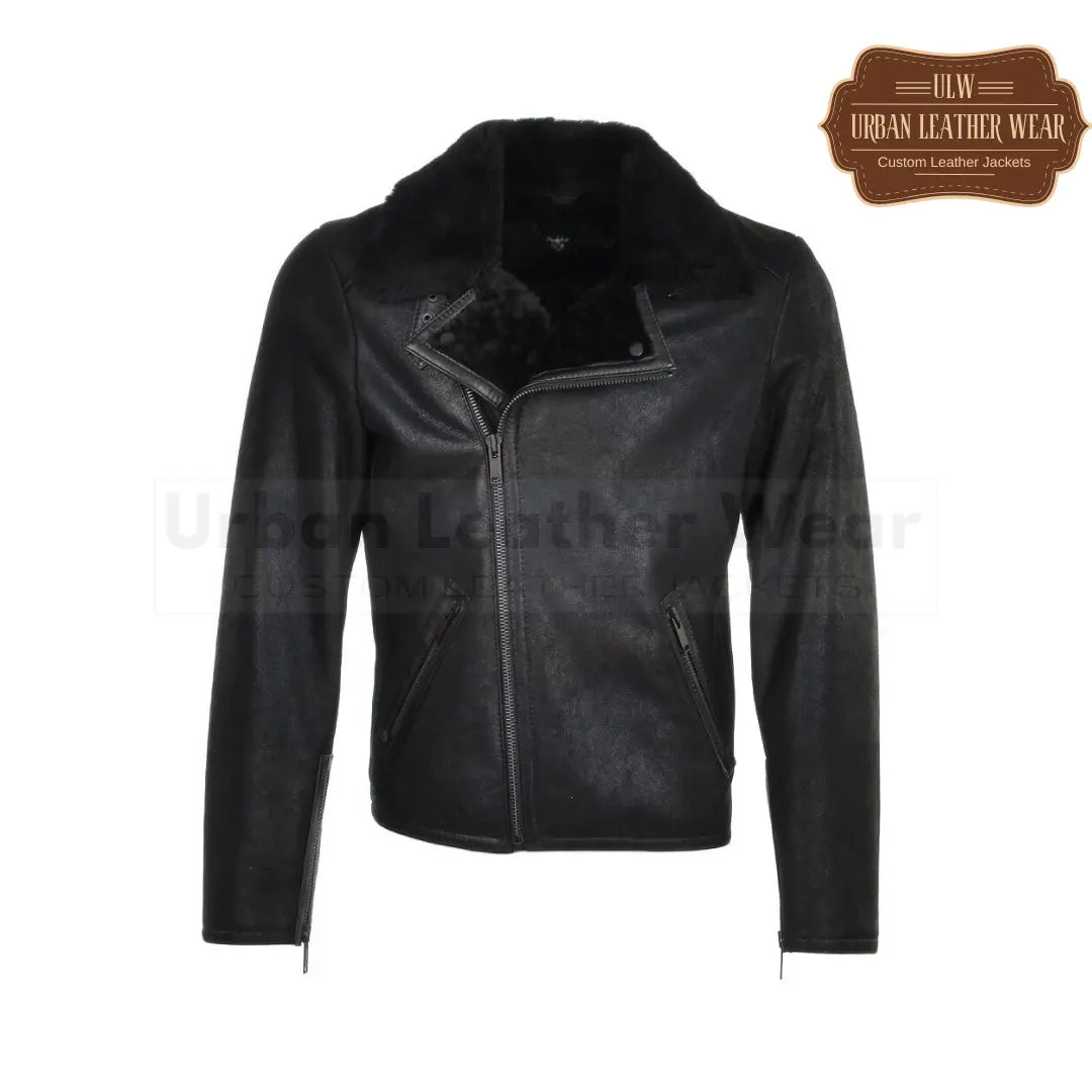 Shop this Men Shearling Leather Pilot Jacket in black - the perfect blend of style and warmth! Crafted from premium shearling leather.