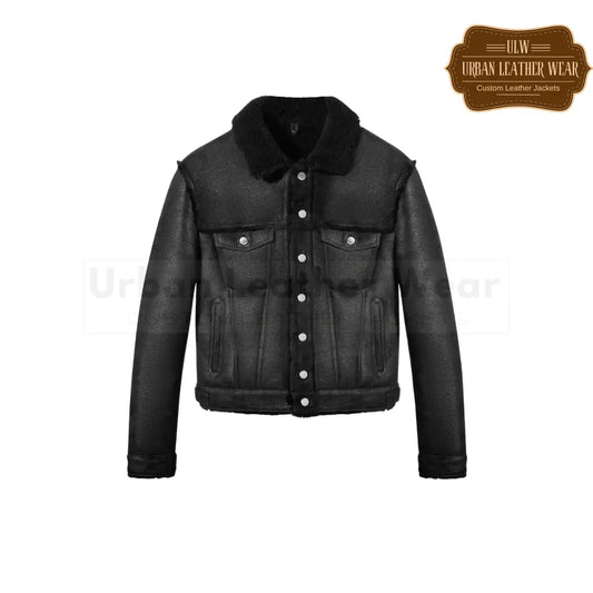 Shop our Men Shearling Trucker Jacket in Black.