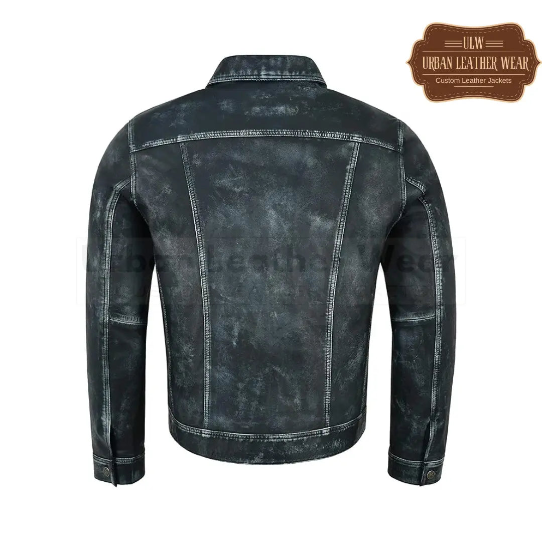 Shop our Men's Truckers Real Leather Jacket in Navy Vintage!