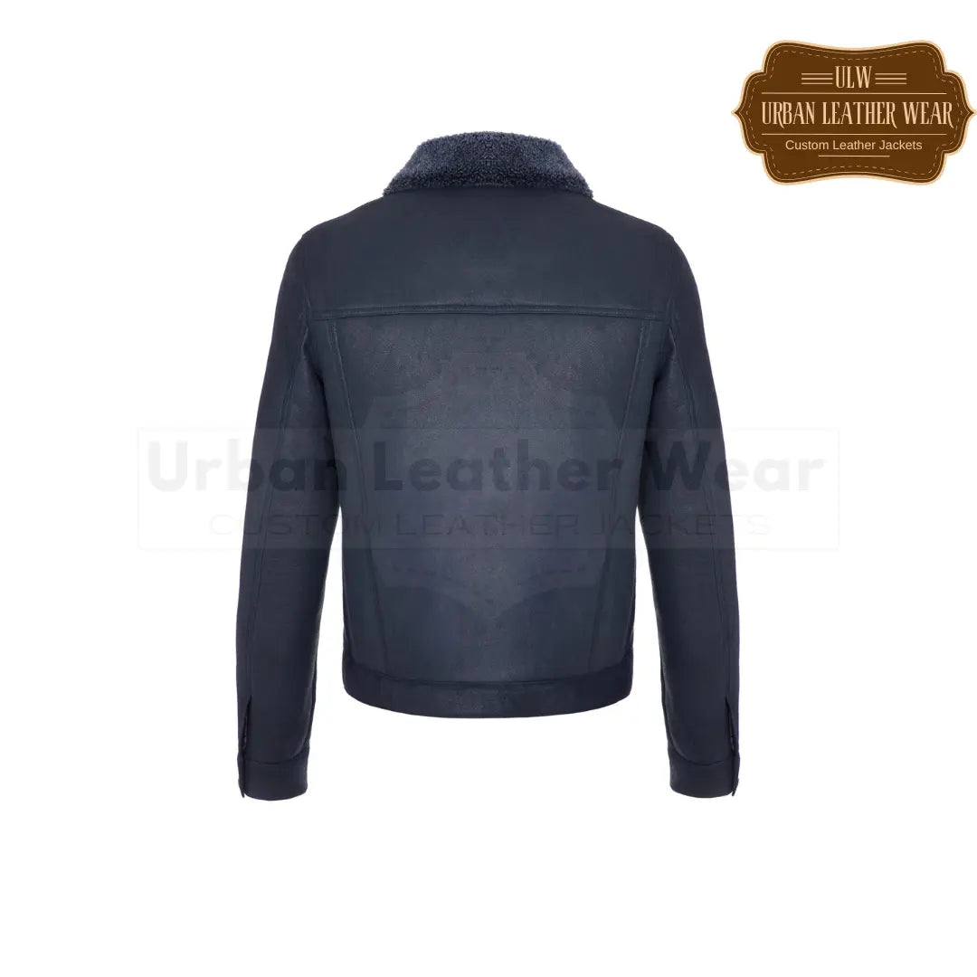 Shop our Men's Western Denim Style Shearling Trucker Jacket in Navy Blue.