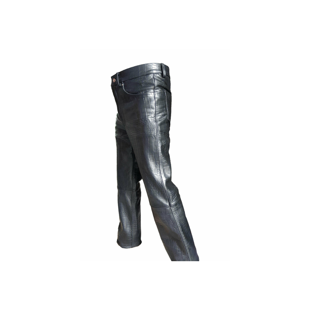 Leather Bikers Pants Black Alligator Crocodile Print URBAN LEATHER WEAR LTD