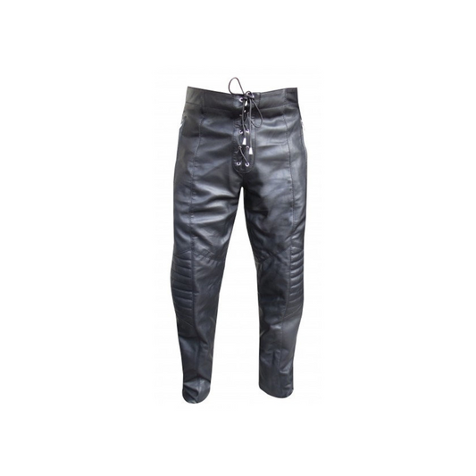 Men Black Leather Trouser laced URBAN LEATHER WEAR LTD
