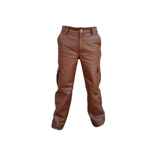 Men Brown Leather 6 Pockets Cargo Pant URBAN LEATHER WEAR LTD
