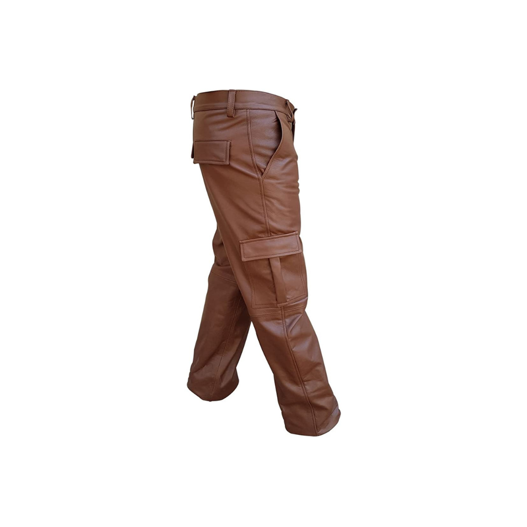 Men Brown Leather 6 Pockets Cargo Pant URBAN LEATHER WEAR LTD