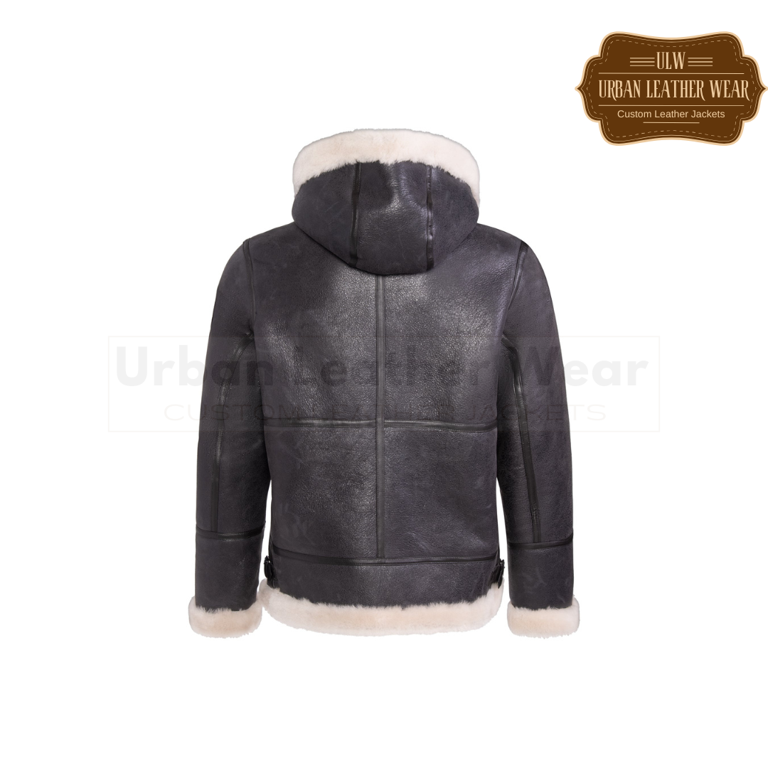 Men Hooded Leather Aviator Jacket brown URBAN LEATHER WEAR LTD