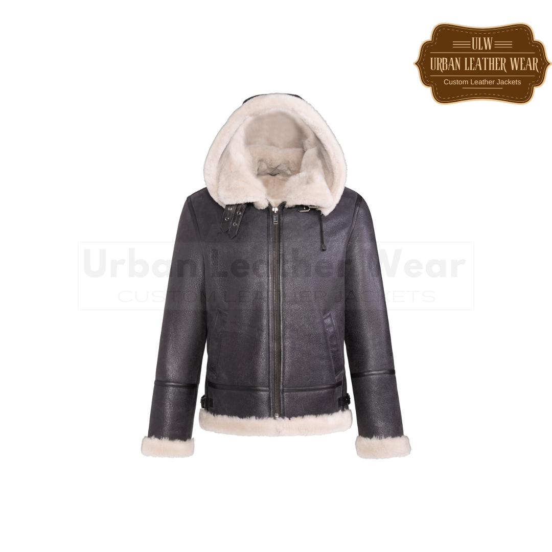 Men Hooded Leather Aviator Jacket brown URBAN LEATHER WEAR LTD