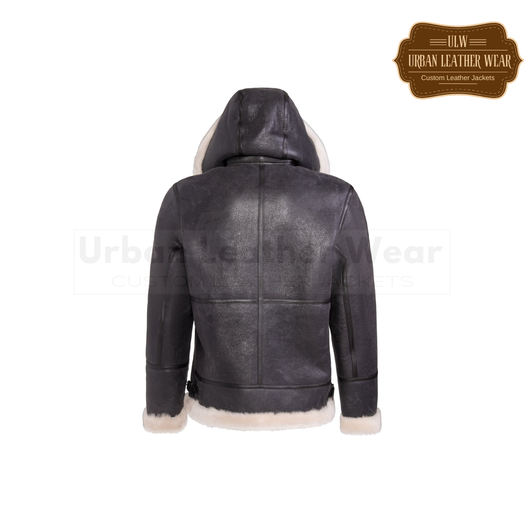 Men Hooded Leather Aviator Jacket brown URBAN LEATHER WEAR LTD