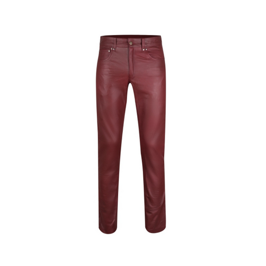 Men Leather Pant Trouser burgundy URBAN LEATHER WEAR LTD