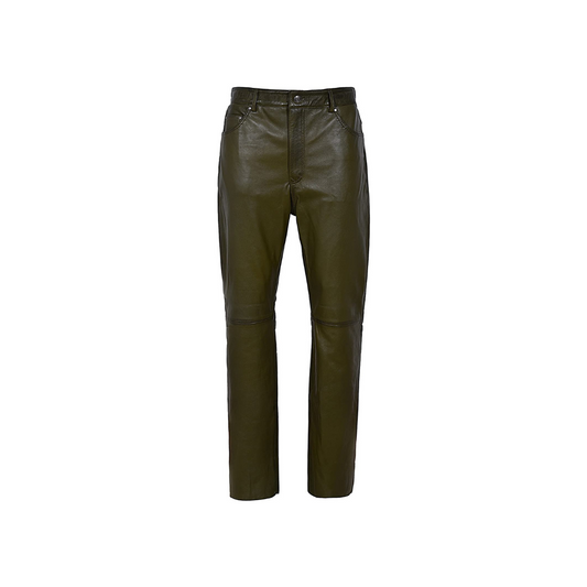 Olive Green Real Leather Motorcycle Biker Jeans Trouser URBAN LEATHER WEAR LTD