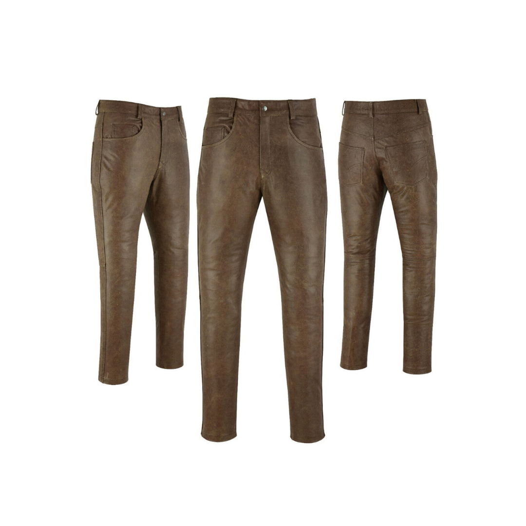 Vintage Distressed Brown Leather Trousers URBAN LEATHER WEAR LTD