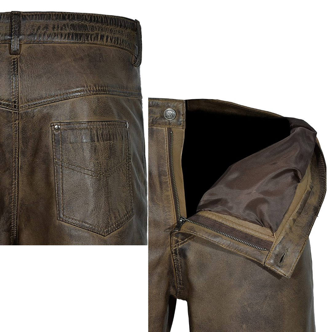 Leather Brown Laced Motorcycle Pants URBAN LEATHER WEAR LTD