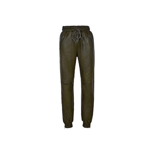 Olive Green Napa Trousers - Track Pants Leather URBAN LEATHER WEAR LTD