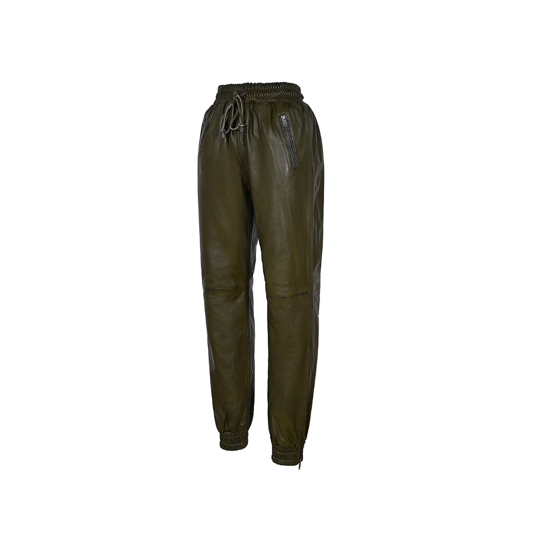 Olive Green Napa Trousers - Track Pants Leather URBAN LEATHER WEAR LTD