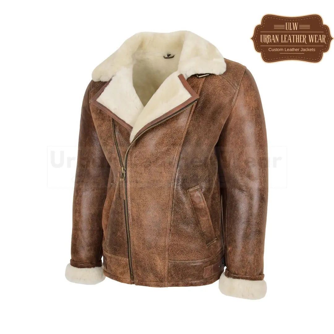 Mens Aviator Pilot Shearling Leather Jacket Brown