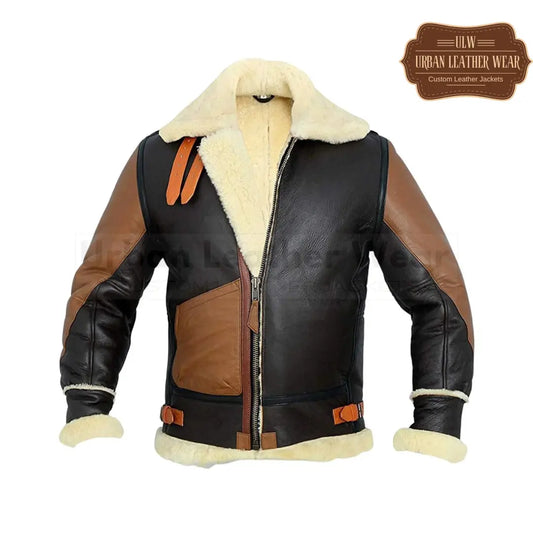 Mens B3 RAF Aviator Pilot Flying Brown Black Leather Jacket