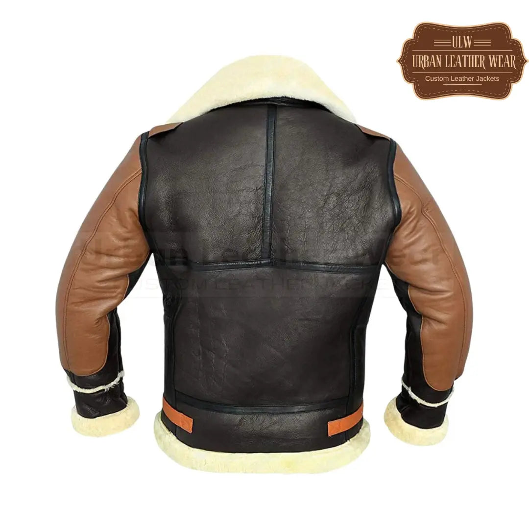 Mens B3 RAF Aviator Pilot Flying Brown Black Leather Jacket