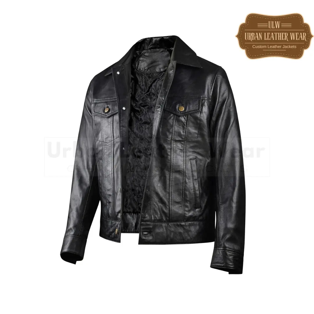 Shop our Mens Black Leather Tucker Levis Style Jacket.