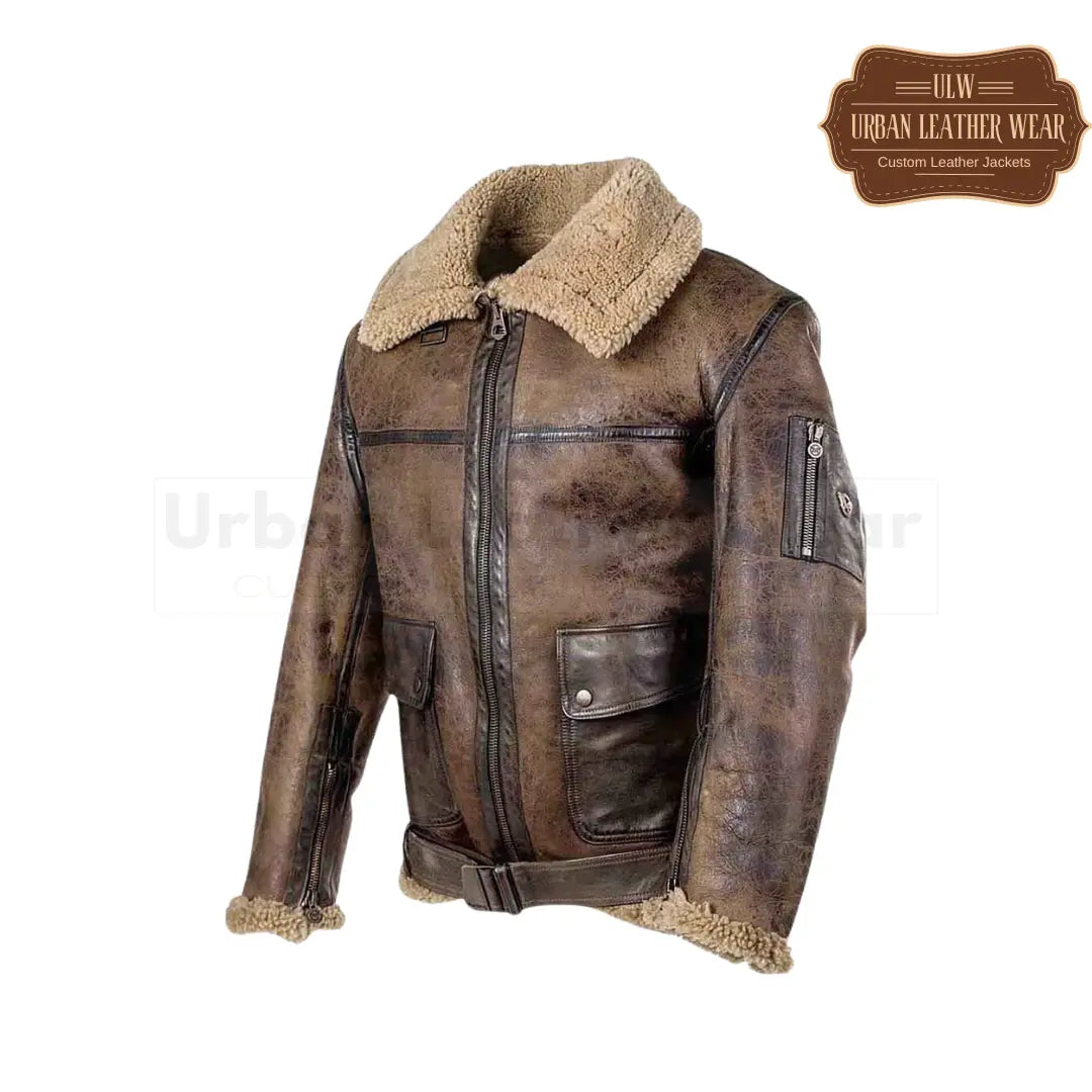 Shop our Mens Brown Shearling Distressed Leather Jacket.