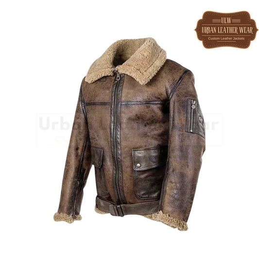 Shop our Mens Brown Shearling Distressed Leather Jacket.
