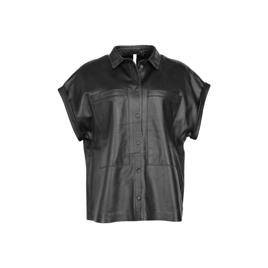 Oversized Cap-Sleeve Snap-Button Shirt URBAN LEATHER WEAR LTD