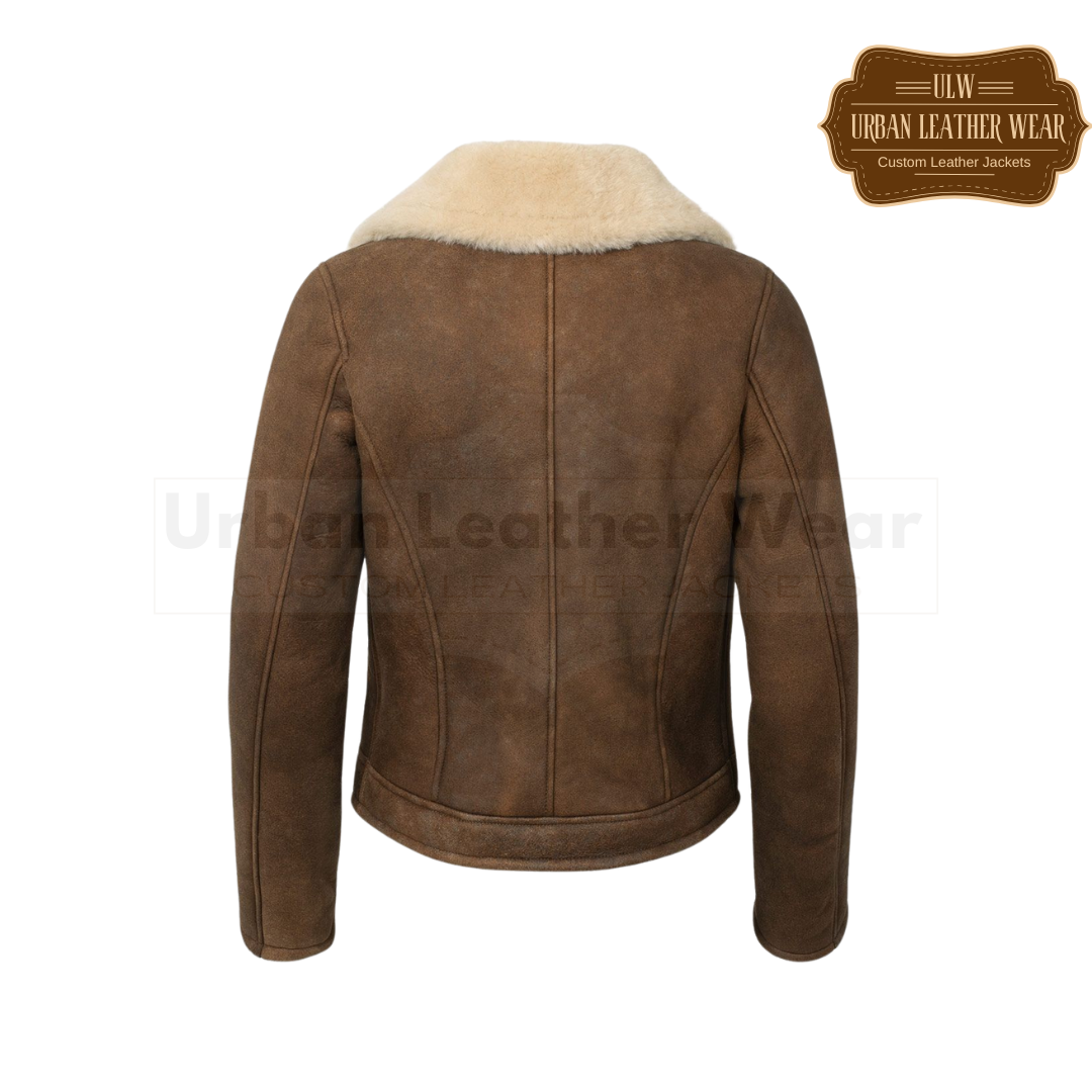 Women Shearling Biker Jacket brown URBAN LEATHER WEAR LTD
