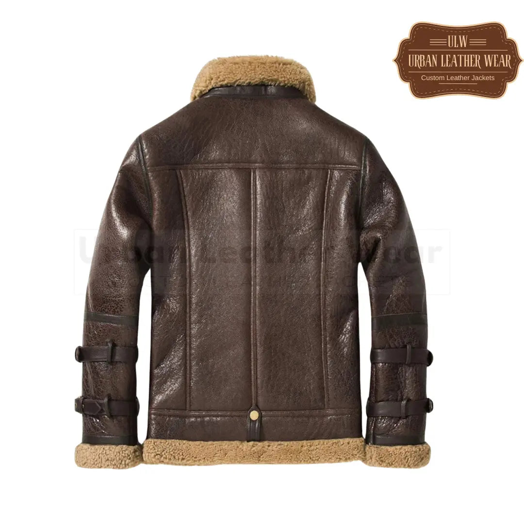 Short Double Collar Shearling Fur Men Leather Jacket