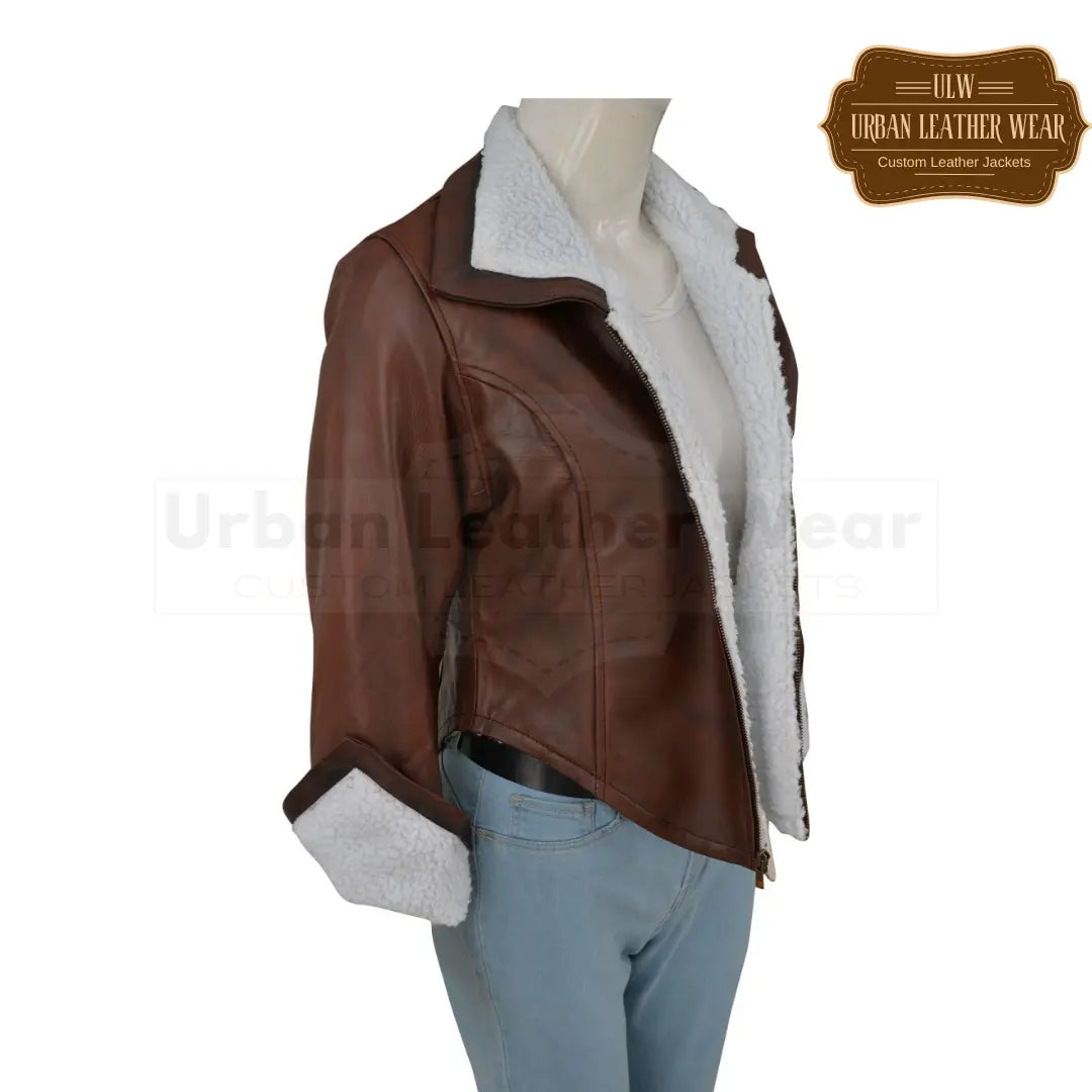 Buy our Stylish Women Brown Shearling Fur Jacket.