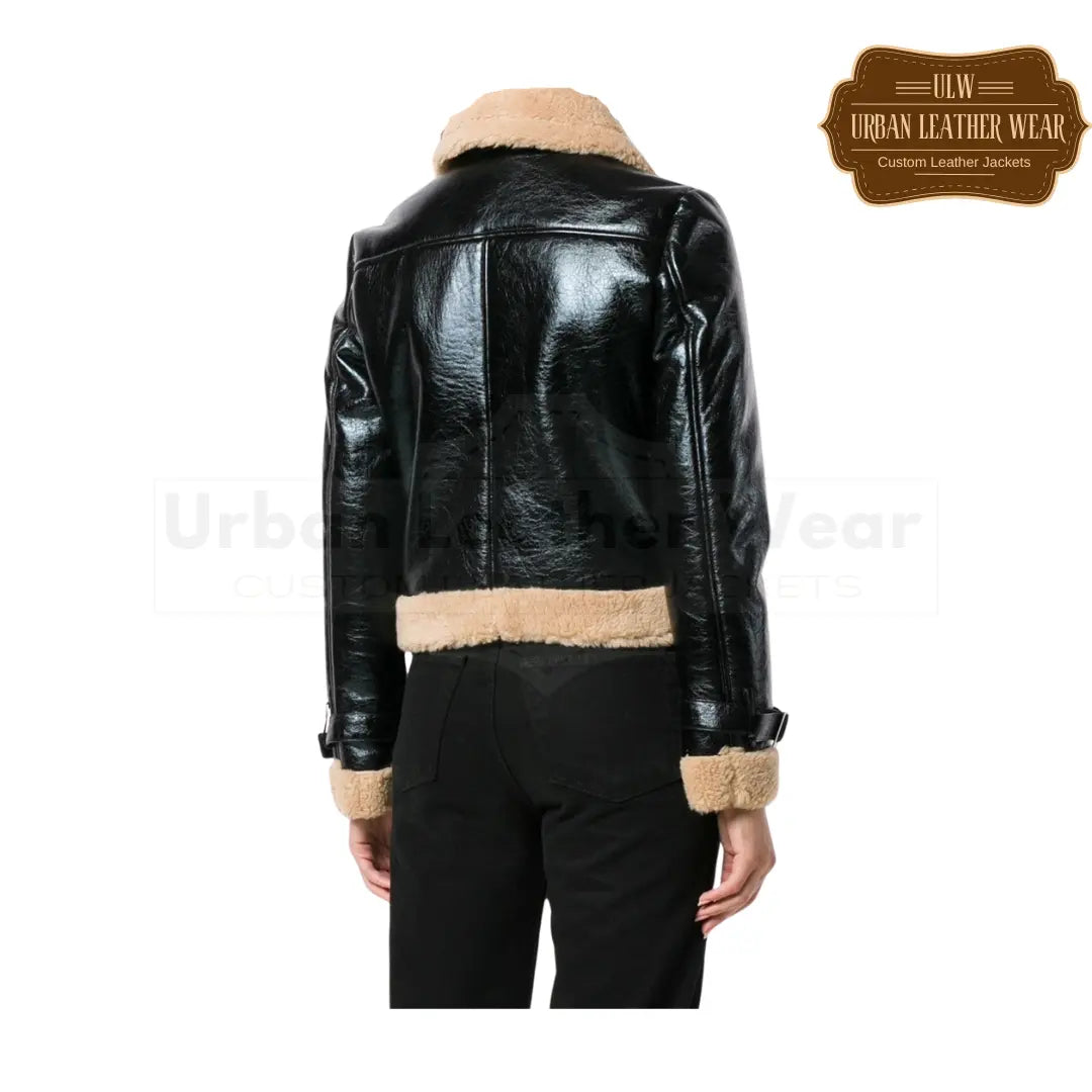 Buy our Women Black Bomber Shearling Leather Jacket.