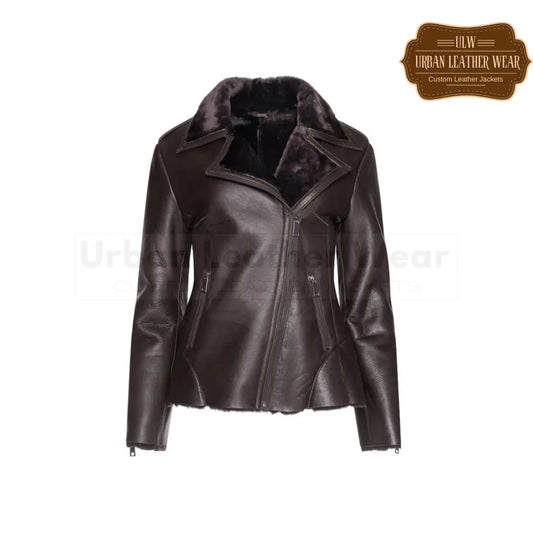 Shop our Women Brown Shearling Straight Moto Jacket.